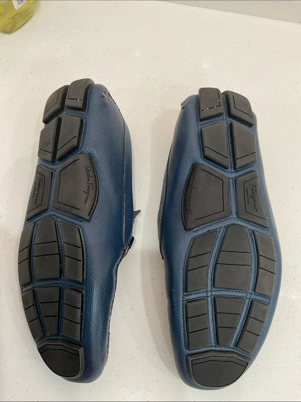 Salvatore Ferragamo Navy Blue Pebbled Leather Bit Loafers